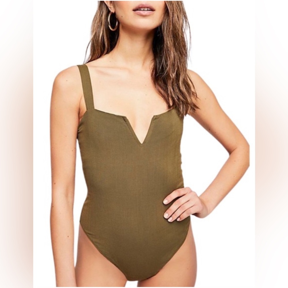 Free people army green Pippa v wire bodysuit